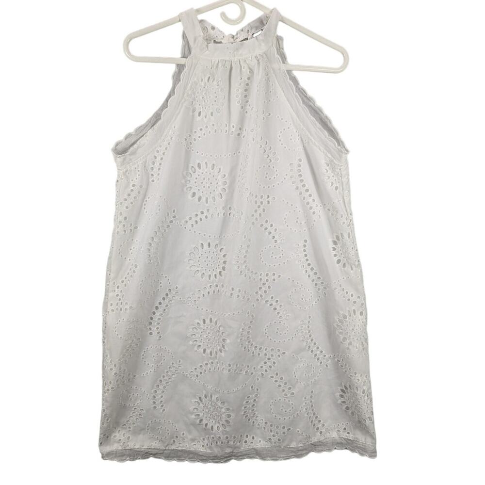 Gomorn Dress Womens Large White Eyelet embroidered Lined Halter Boho Coastal